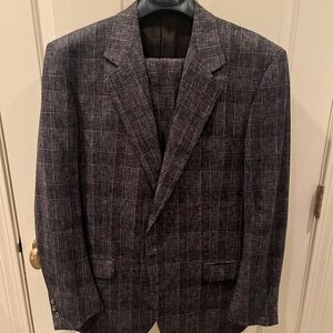 Trussardi Vintage 41L Gray Charcoal Windowpane Check 100% Wool Full Canvas Suit